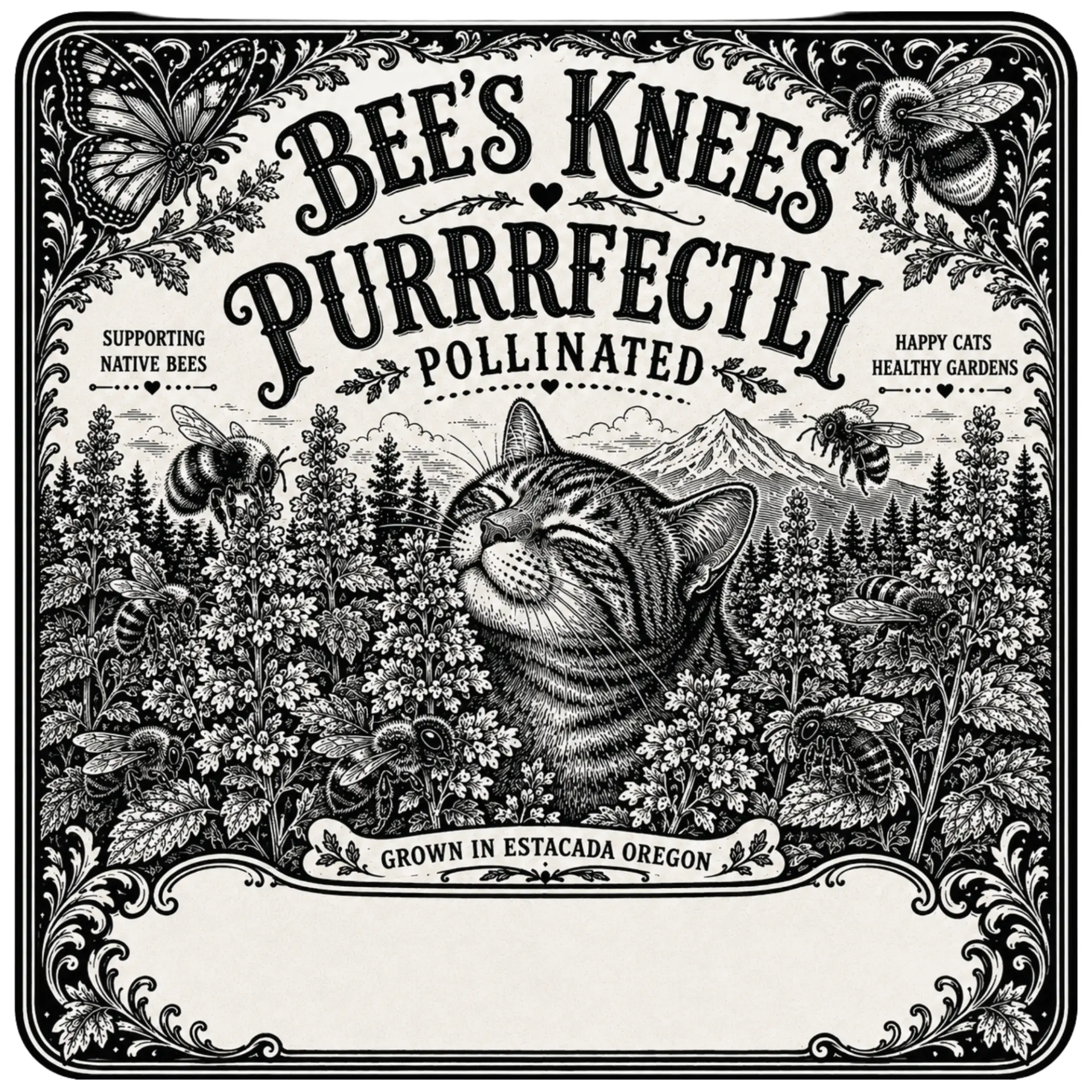 Package art for Bee's Knees Purrrfectly Pollinated catnip